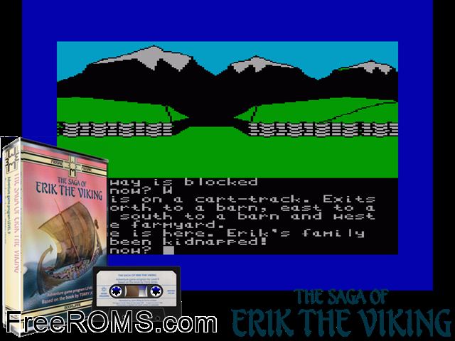 Saga of Erik The Viking, The (UK) (1985) Amstrad CPC game showing 3D box cover and gameplay screenshot