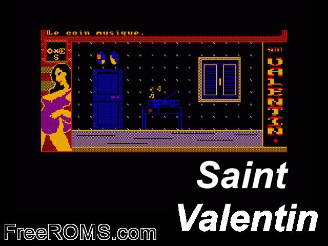 Saint Valentin (F) (19xx) Amstrad CPC game showing 3D box cover and gameplay screenshot