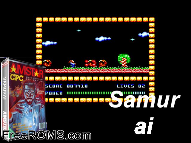 Samurai (UK) (1990) Amstrad CPC game showing 3D box cover and gameplay screenshot