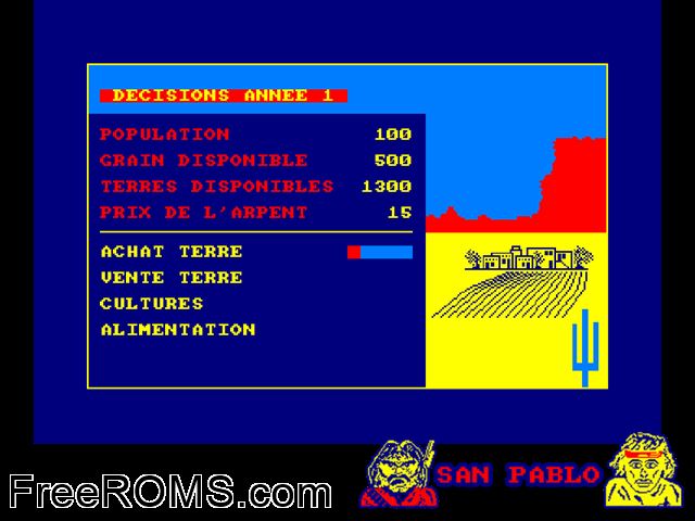 San Pablo (F) (1985) Amstrad CPC game showing 3D box cover and gameplay screenshot