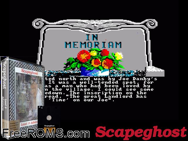 Scapeghost (UK) (1989) (Disk 1 of 2) Amstrad CPC game showing 3D box cover and gameplay screenshot