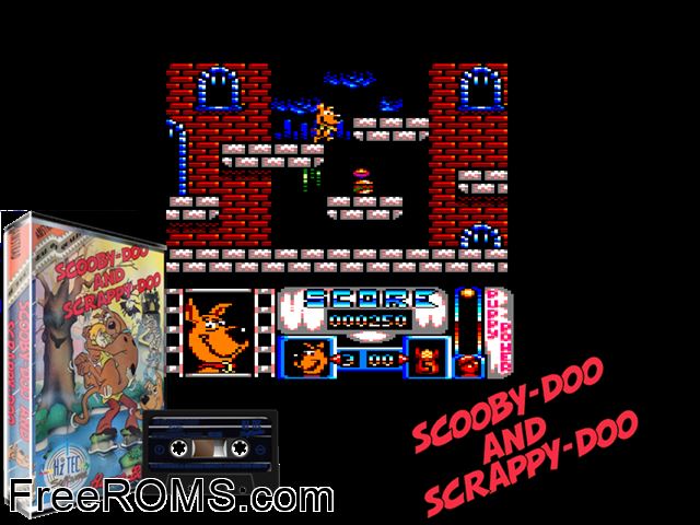 Scooby and Scrappy Doo (UK) (1991) Amstrad CPC game showing 3D box cover and gameplay screenshot