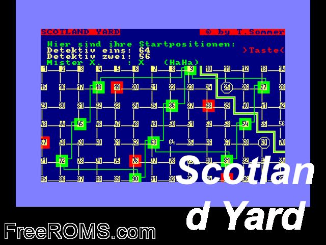 Scotland Yard (G) (19xx) Amstrad CPC game showing 3D box cover and gameplay screenshot