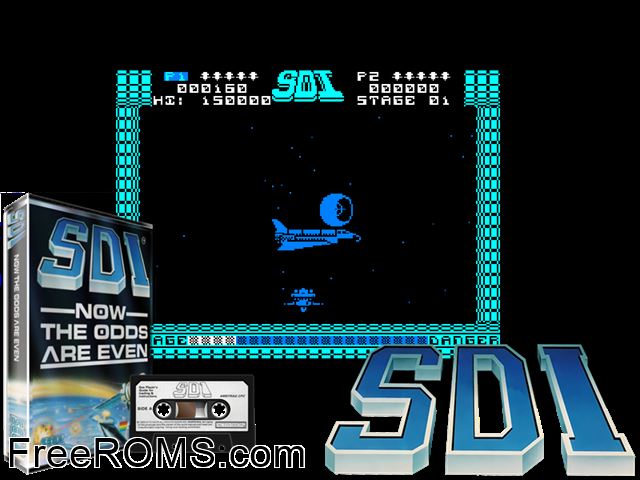 SDI - Strategic Defence Initiative (UK) (1988) Amstrad CPC game showing 3D box cover and gameplay screenshot