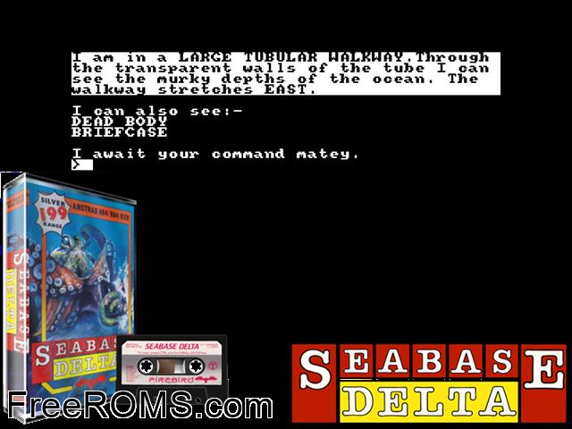 Seabase Delta (UK) (1985) Amstrad CPC game showing 3D box cover and gameplay screenshot