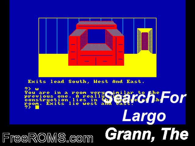 Search for Largo Grann, The (UK) (1987) Amstrad CPC game showing 3D box cover and gameplay screenshot