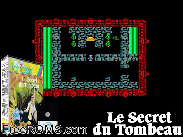 Secret Du Tombeau, Le (F) (1986) Amstrad CPC game showing 3D box cover and gameplay screenshot