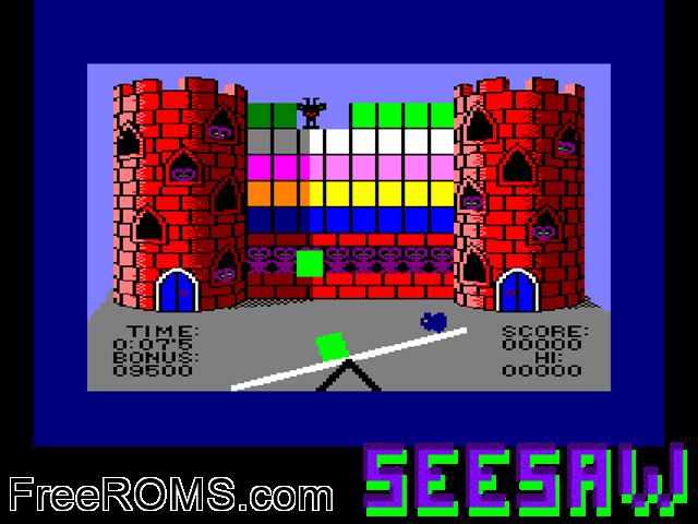 Seesaw (UK) (19xx) Amstrad CPC game showing 3D box cover and gameplay screenshot