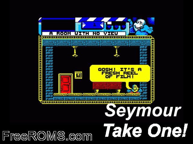 Seymour - Take One (UK) (19xx) Amstrad CPC game showing 3D box cover and gameplay screenshot