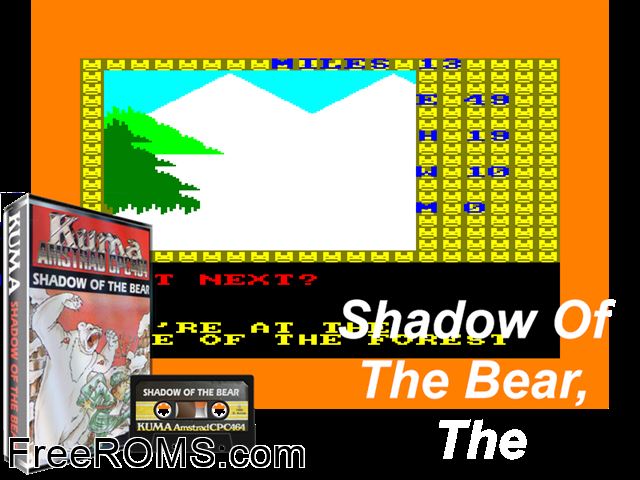 Shadow of the Bear, The (UK) (1985) Amstrad CPC game showing 3D box cover and gameplay screenshot