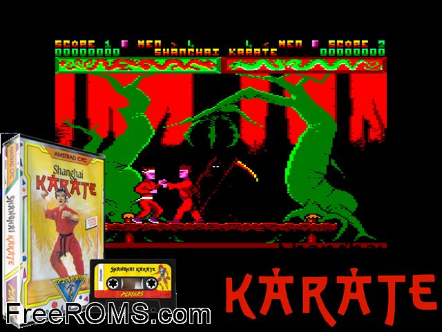 Shanghai Karate (UK) (1988) Amstrad CPC game showing 3D box cover and gameplay screenshot