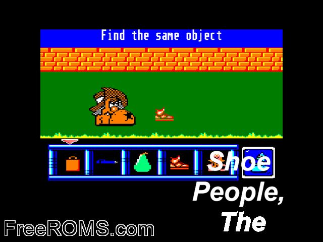 Shoe People, The (UK) (1992) Amstrad CPC game showing 3D box cover and gameplay screenshot