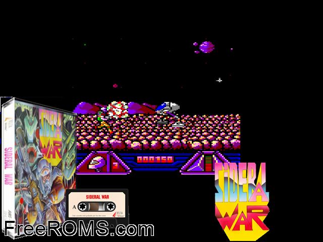 Sideral War (S) (1989) Amstrad CPC game showing 3D box cover and gameplay screenshot