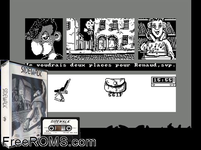 Sidewalk - Renaud (UK) (1987) Amstrad CPC game showing 3D box cover and gameplay screenshot