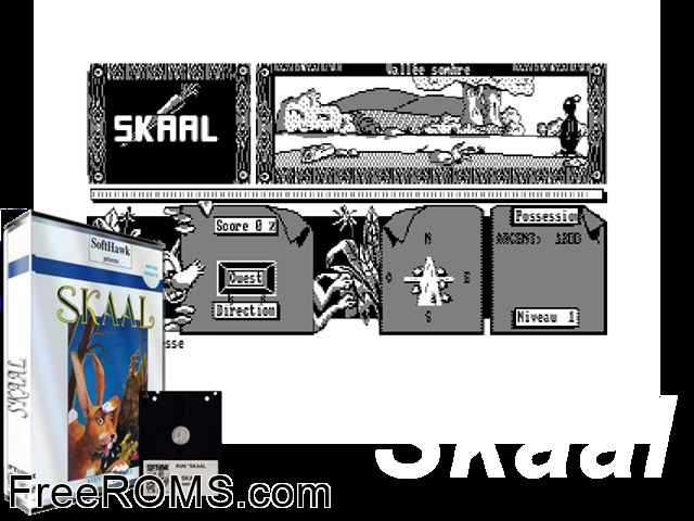 Skaal (F) (1987) (Disk 1 of 2) Amstrad CPC game showing 3D box cover and gameplay screenshot