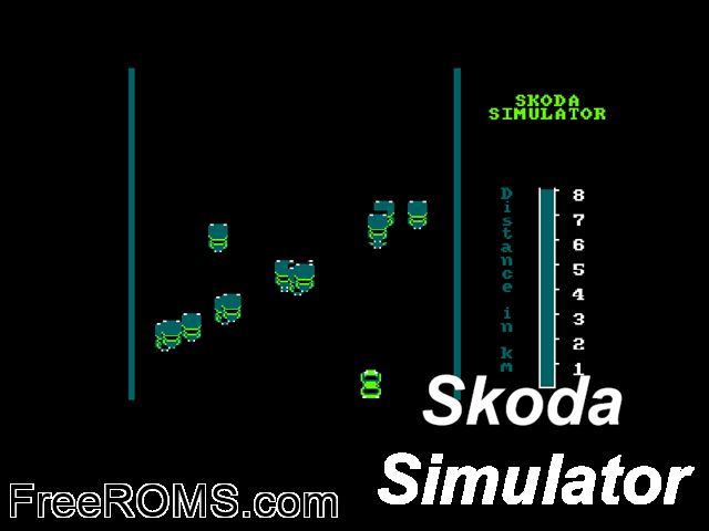 Skoda Simulator (UK) (19xx) Amstrad CPC game showing 3D box cover and gameplay screenshot