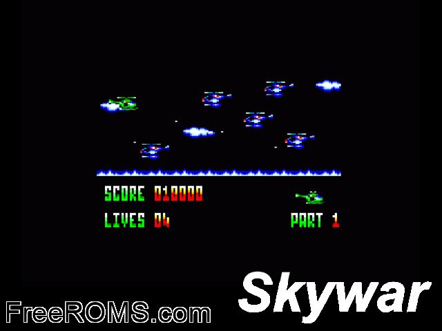 Skywar (F) (1992) (PD) Amstrad CPC game showing 3D box cover and gameplay screenshot