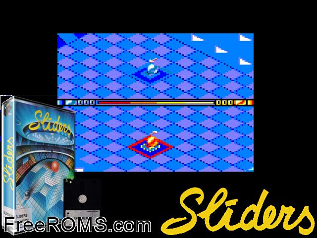 Sliders (UK) (1991) Amstrad CPC game showing 3D box cover and gameplay screenshot