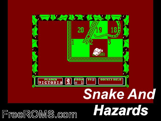 Snake and Hazards (UK) (19xx) Amstrad CPC game showing 3D box cover and gameplay screenshot