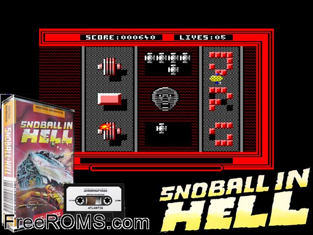 Snoball in Hell (UK) (1989) Amstrad CPC game showing 3D box cover and gameplay screenshot