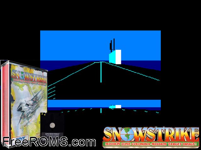 Snow Strike (UK) (1990) Amstrad CPC game showing 3D box cover and gameplay screenshot
