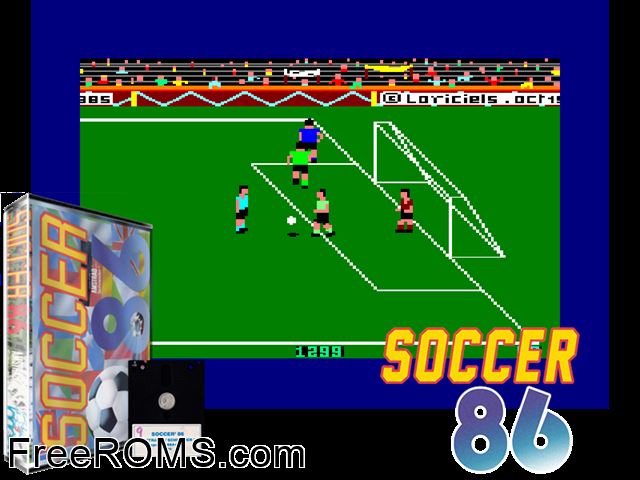 Soccer 86 (UK) (1986) Amstrad CPC game showing 3D box cover and gameplay screenshot