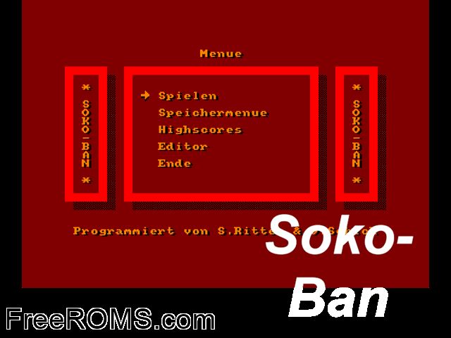 Soko-Ban (G) (19xx) Amstrad CPC game showing 3D box cover and gameplay screenshot