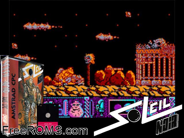 Sol Negro - Soleil Noir (S) (1988) Amstrad CPC game showing 3D box cover and gameplay screenshot