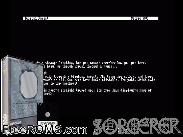 Sorcerer (UK) (1985) Amstrad CPC game showing 3D box cover and gameplay screenshot