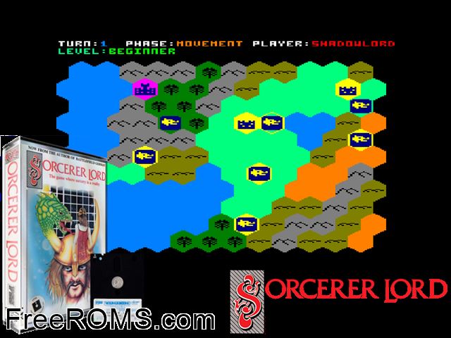 Sorcerer Lord (UK) (1987) Amstrad CPC game showing 3D box cover and gameplay screenshot