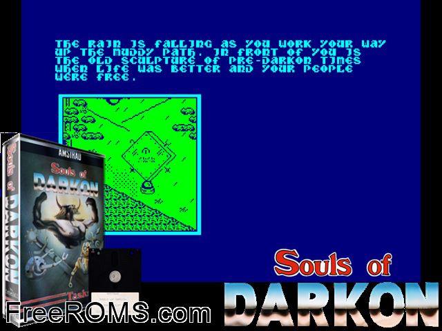 Souls of Darkon (UK) (1985) Amstrad CPC game showing 3D box cover and gameplay screenshot