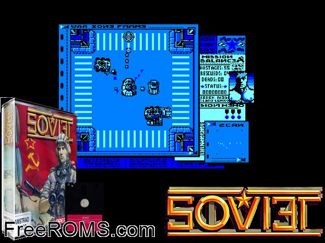 Soviet (UK) (1991) Amstrad CPC game showing 3D box cover and gameplay screenshot