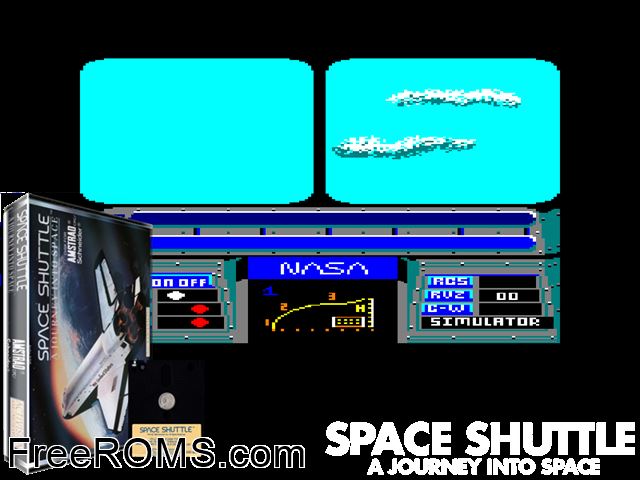 Space Shuttle Simulator (UK) (1986) Amstrad CPC game showing 3D box cover and gameplay screenshot