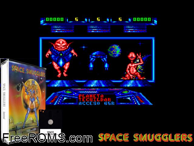 Space Smugglers (S) (1989) Amstrad CPC game showing 3D box cover and gameplay screenshot