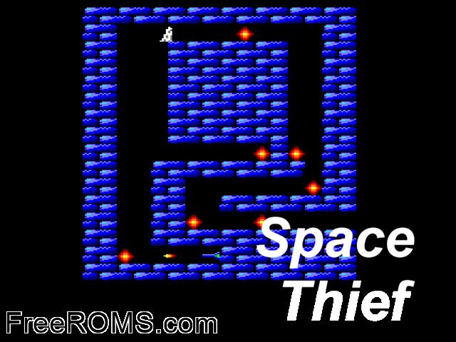 Space Thief (UK) (19xx) Amstrad CPC game showing 3D box cover and gameplay screenshot