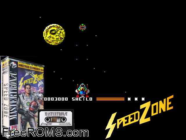 Speed Zone (UK) (1988) Amstrad CPC game showing 3D box cover and gameplay screenshot
