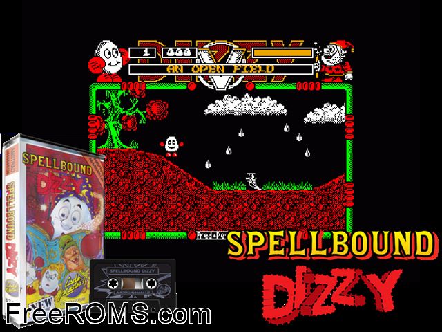 Spellbound Dizzy (UK) (1991) Amstrad CPC game showing 3D box cover and gameplay screenshot