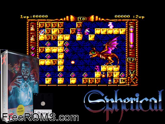 Spherical (UK) (1989) (Disk 1 of 2) Amstrad CPC game showing 3D box cover and gameplay screenshot