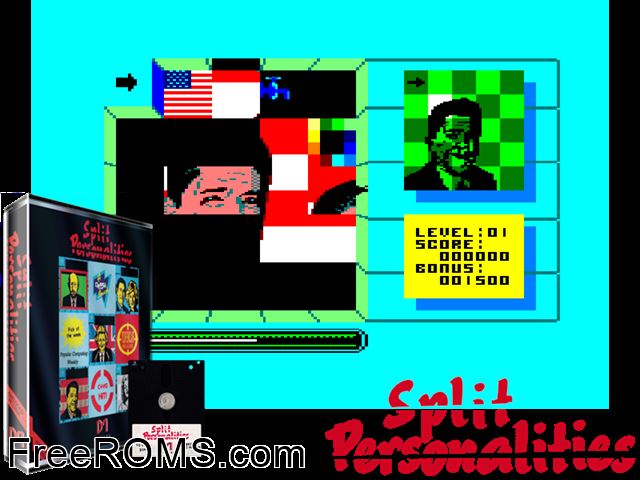 Split Personalities (UK) (1986) Amstrad CPC game showing 3D box cover and gameplay screenshot