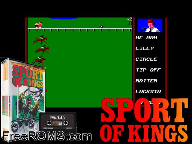 Sport of Kings (UK) (1986) Amstrad CPC game showing 3D box cover and gameplay screenshot