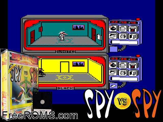 Spy vs Spy (UK) (1985) Amstrad CPC game showing 3D box cover and gameplay screenshot