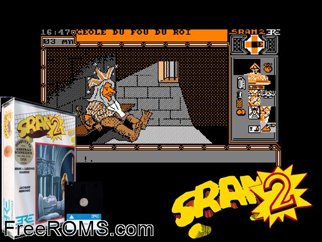 Sram 2 (F) (1987) (Disk 1 of 2) Amstrad CPC game showing 3D box cover and gameplay screenshot