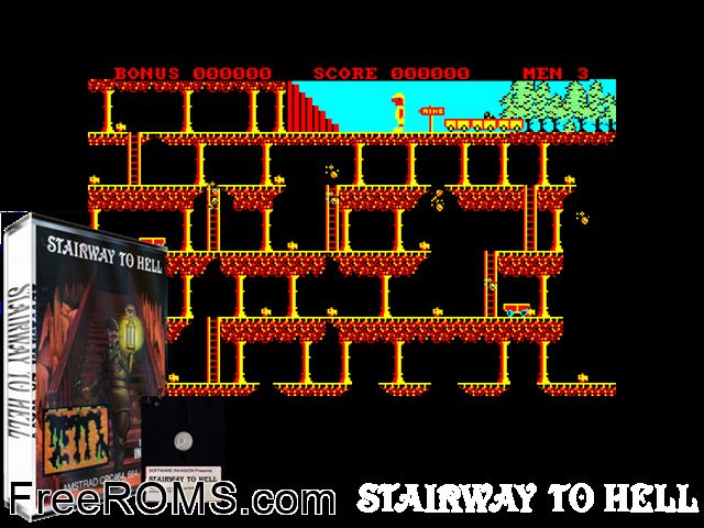 Stairway To Hell (UK) (1986) Amstrad CPC game showing 3D box cover and gameplay screenshot