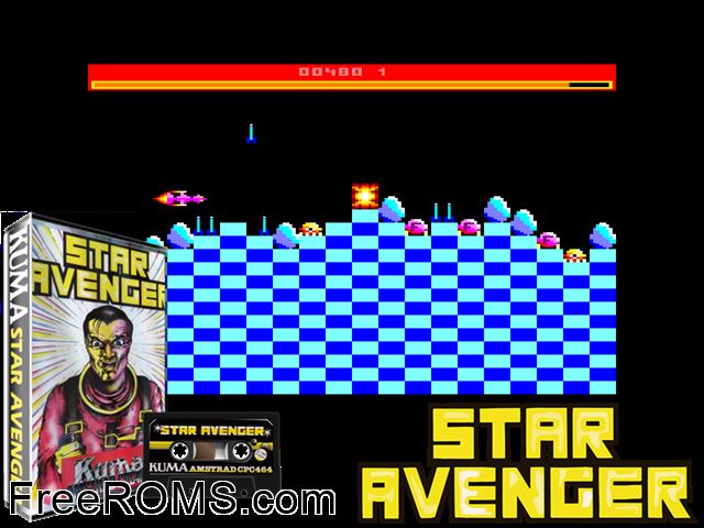 Star Avenger (UK) (1984) Amstrad CPC game showing 3D box cover and gameplay screenshot