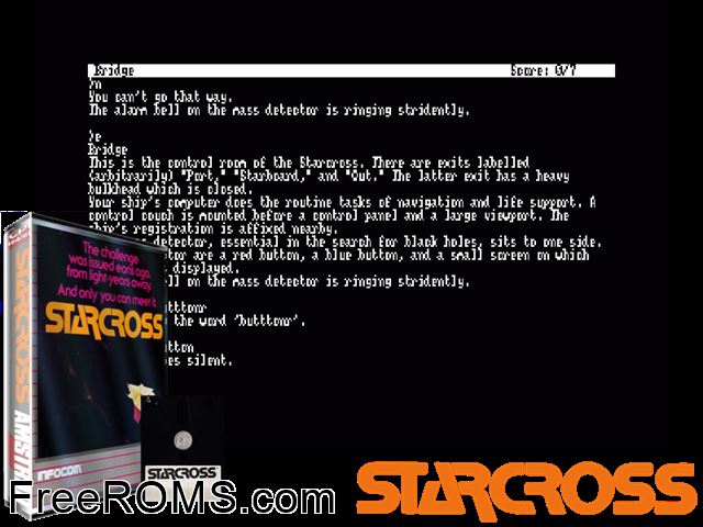 Starcross (UK) (1983) Amstrad CPC game showing 3D box cover and gameplay screenshot
