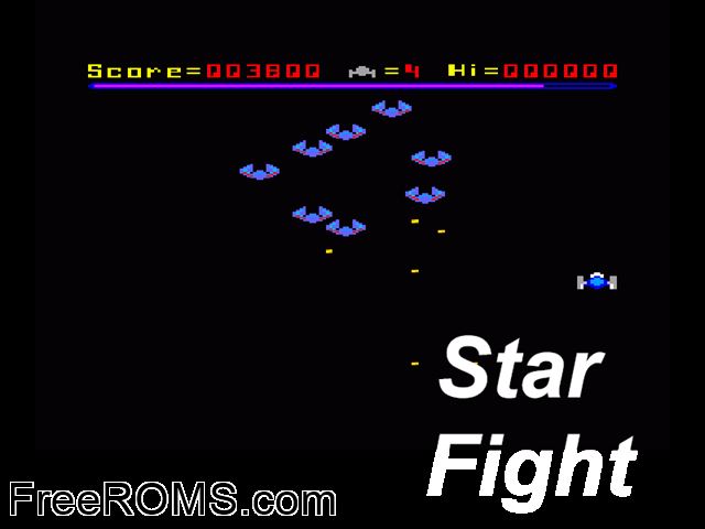 Star Fight (F) (1986) Amstrad CPC game showing 3D box cover and gameplay screenshot
