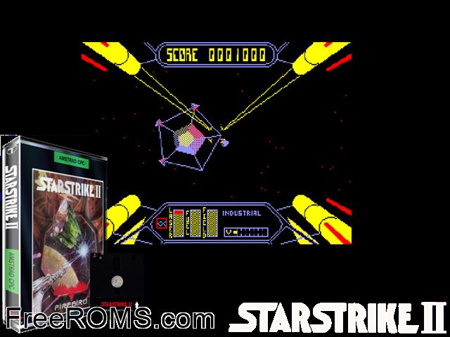 Starstrike 2 (UK) (1986) Amstrad CPC game showing 3D box cover and gameplay screenshot