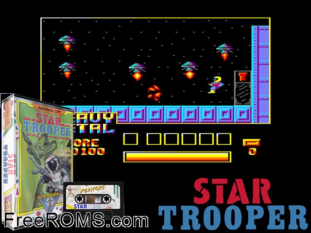 Star Trooper (UK) (1988) Amstrad CPC game showing 3D box cover and gameplay screenshot