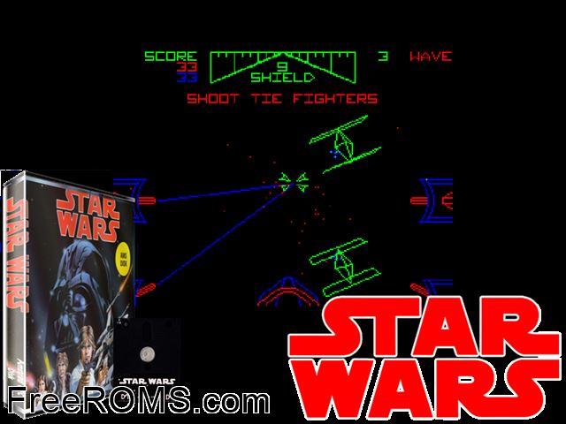 Star Wars (UK) (1988) Amstrad CPC game showing 3D box cover and gameplay screenshot