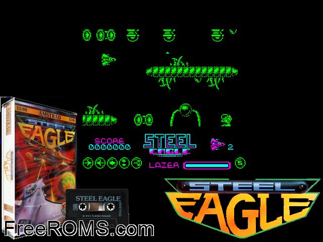 Steel Eagle (UK) (1990) Amstrad CPC game showing 3D box cover and gameplay screenshot